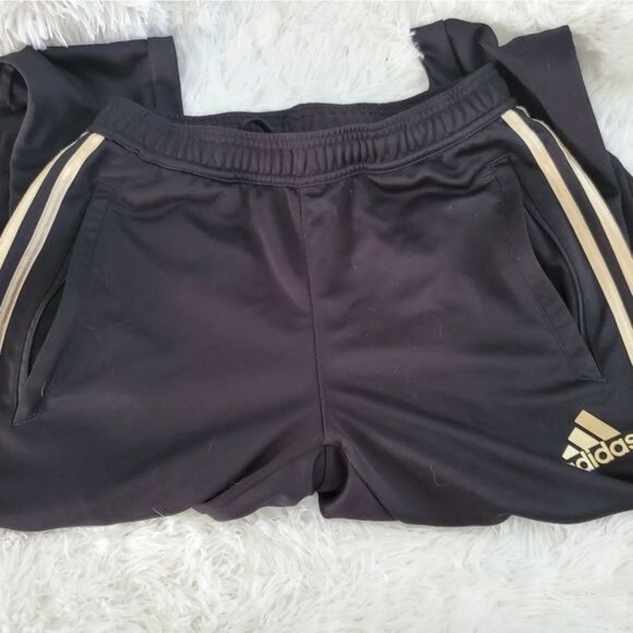 Adidas Men's Size Small Black and Gold 3 Stripe Jogger Pants - Picture 8 of 10